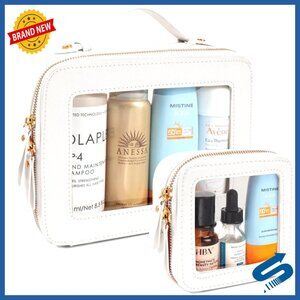 Clear Toiletry Bag Set TSA Approved Travel Organizer PU Leather Minimalist
